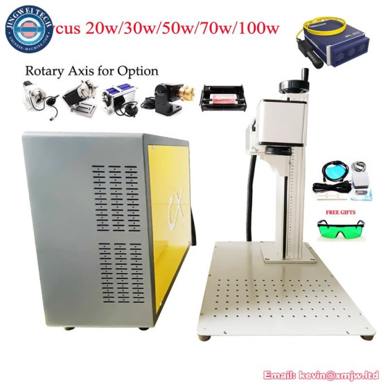Raycus Fiber Laser Metal Marking Machine with Rotary Axis & Galvo Scanner