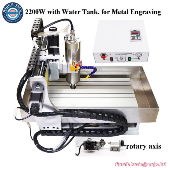 CNC Metal Engraving Milling Machine with Rotary Axis & Water Tank - 3040, 2.2KW