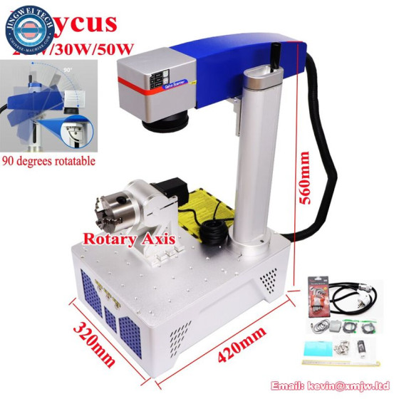 Raycus Fiber Laser Metal Engraver Marking Machine with Rotary Axis