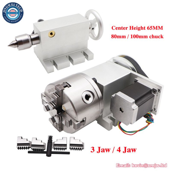 CNC 4 Axis Tailstock Rotary Axis with Chuck & Stepper Motor
