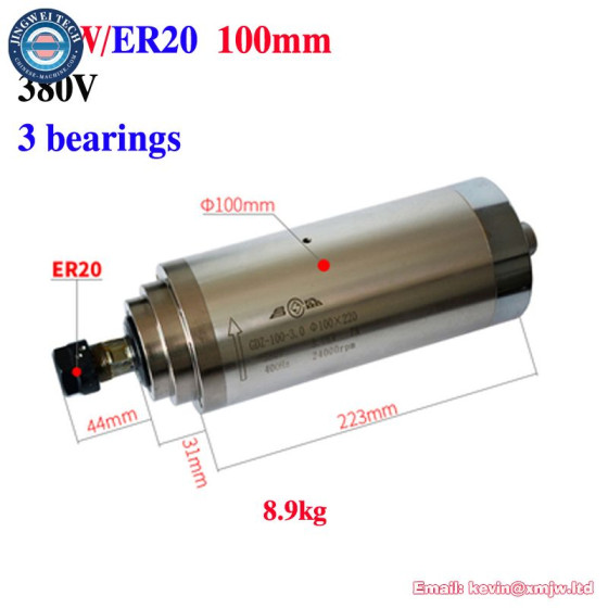 CNC Router Water Cooled Spindle Motor with 4 Bearings