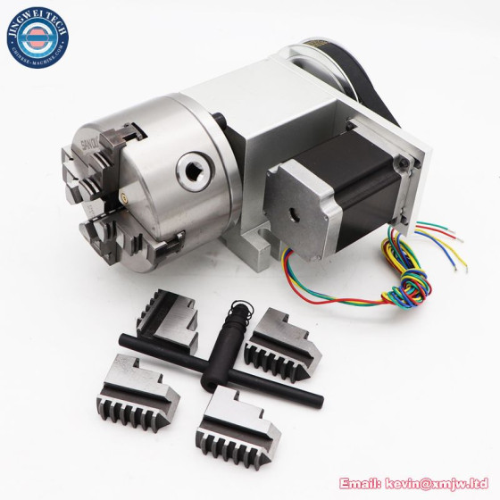 CNC Router Rotary Axis 4 Jaw Chuck with Stepper Motor